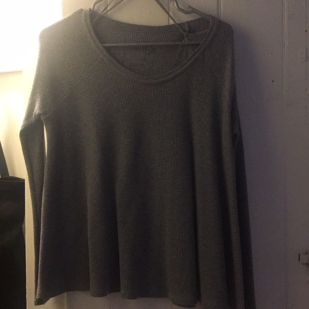 Gray Waffle Trapez Swing Long Sleeve Shirt